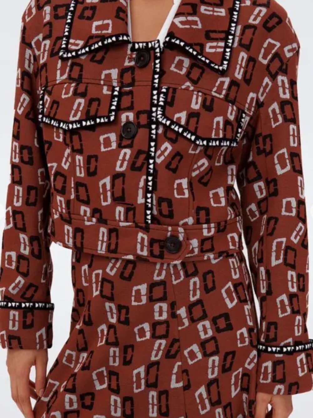 Diane von Furstenberg Lacie Wool Blend Geometric Print Cropped Jacket